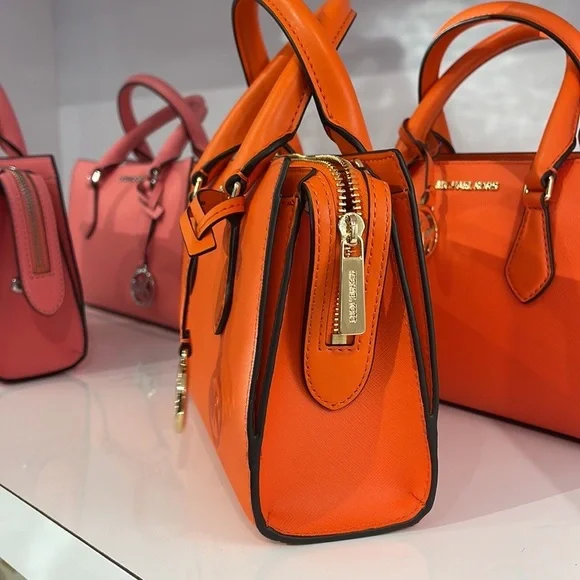 Michael Kors Sheila Small Center Zip Satchel Shoulder Crossbody Bag Poppy